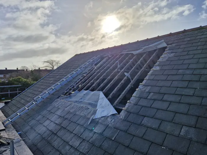 Slate roof opened up before the dormer was built